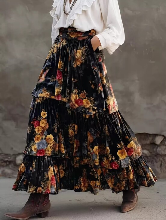 Dresses & Skirts - Floral Tiered Maxi Skirt